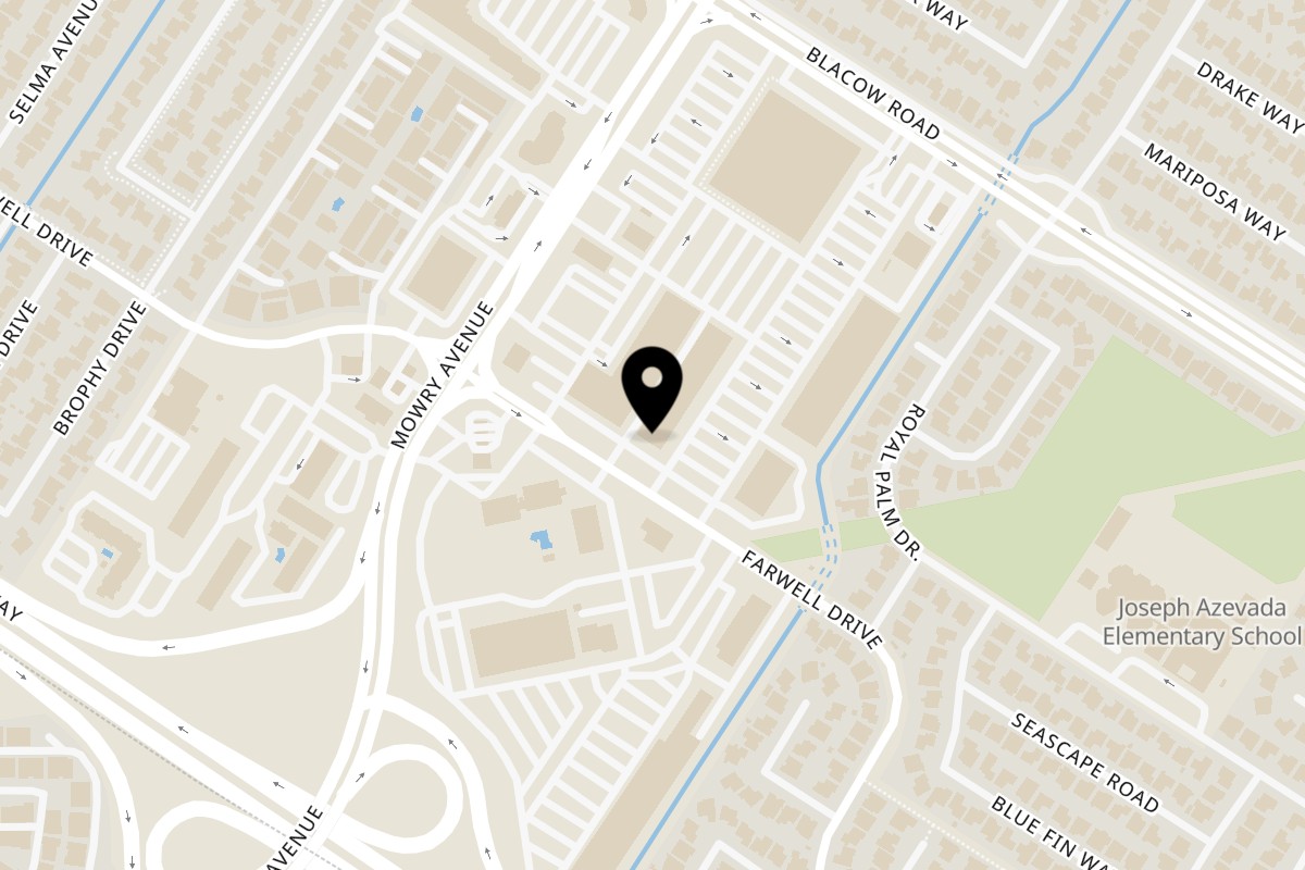 Map showing the location of Taste of India on 5144 Mowry Ave in Fremont